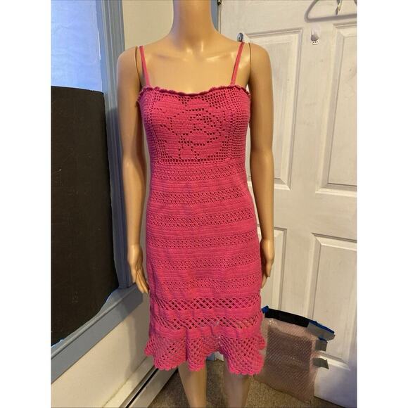 Vintage GUESS Tank Sundress Sz M Knit Crochet Pink Cottagecore Barbiecore Strap - Picture 11 of 11